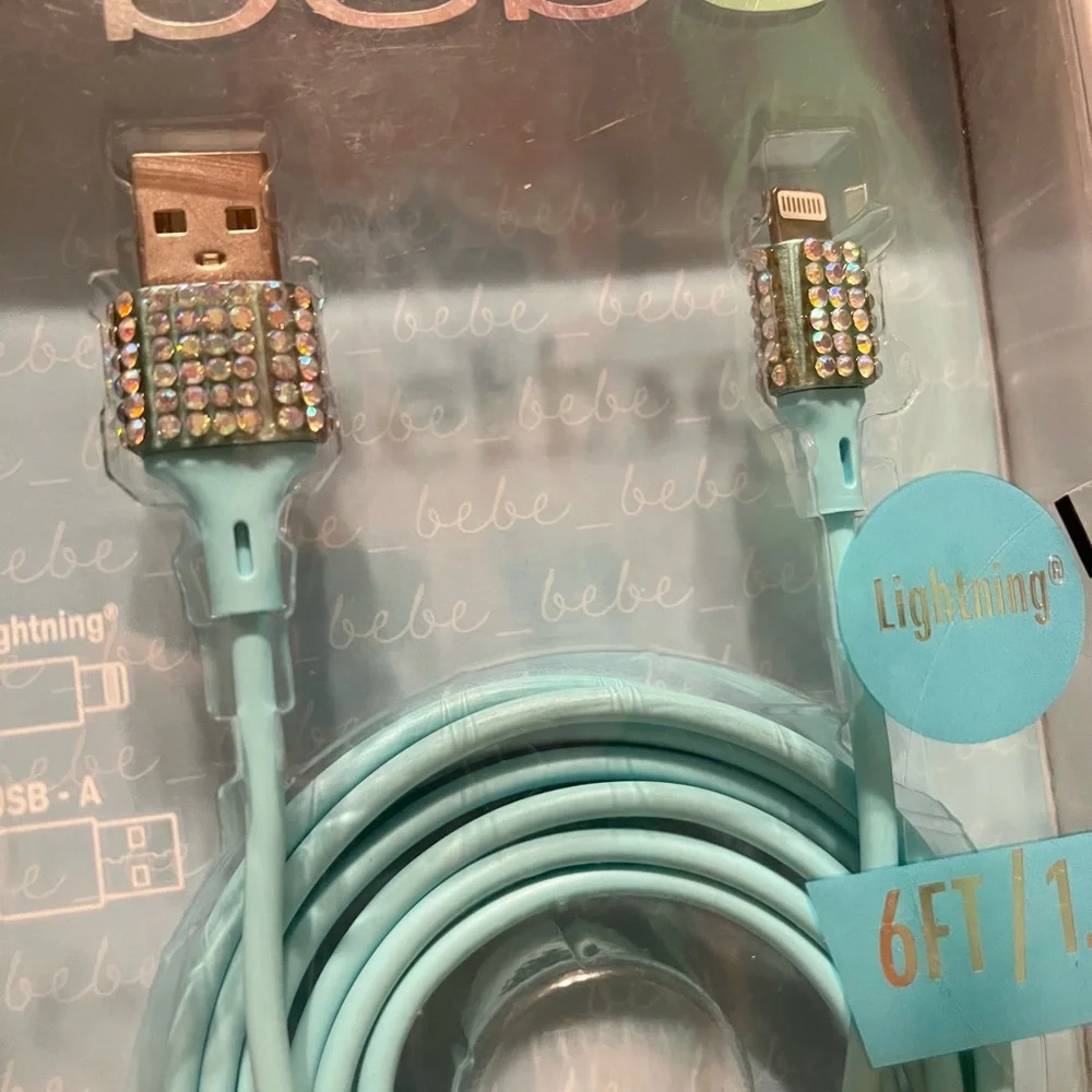 Bebe Aqua Lightning Cable with Rhinestone Accents cellphone